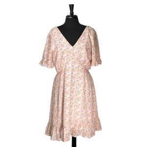 Arula Women's Dress Floral V-Neck Ruffle Smocked Romantic Cottagecore Boho Sz X